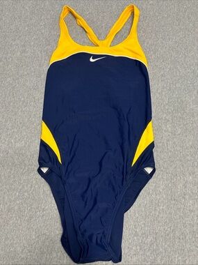Nike Navy and Yellow Women's One-Piece Swimsuit 14